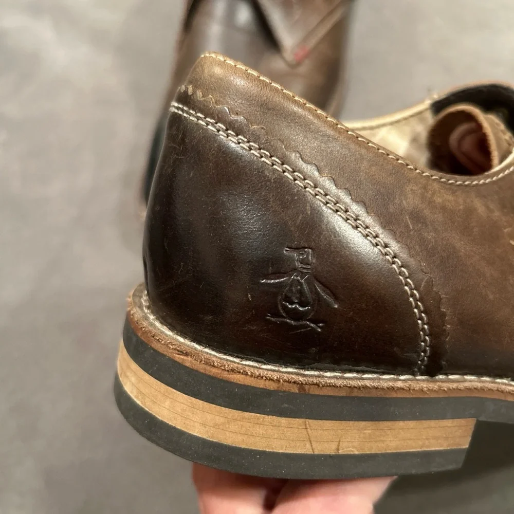 Original Penguin Mens Wade OP100197 Brown Leather Oxford Dress Shoes Size 9.5